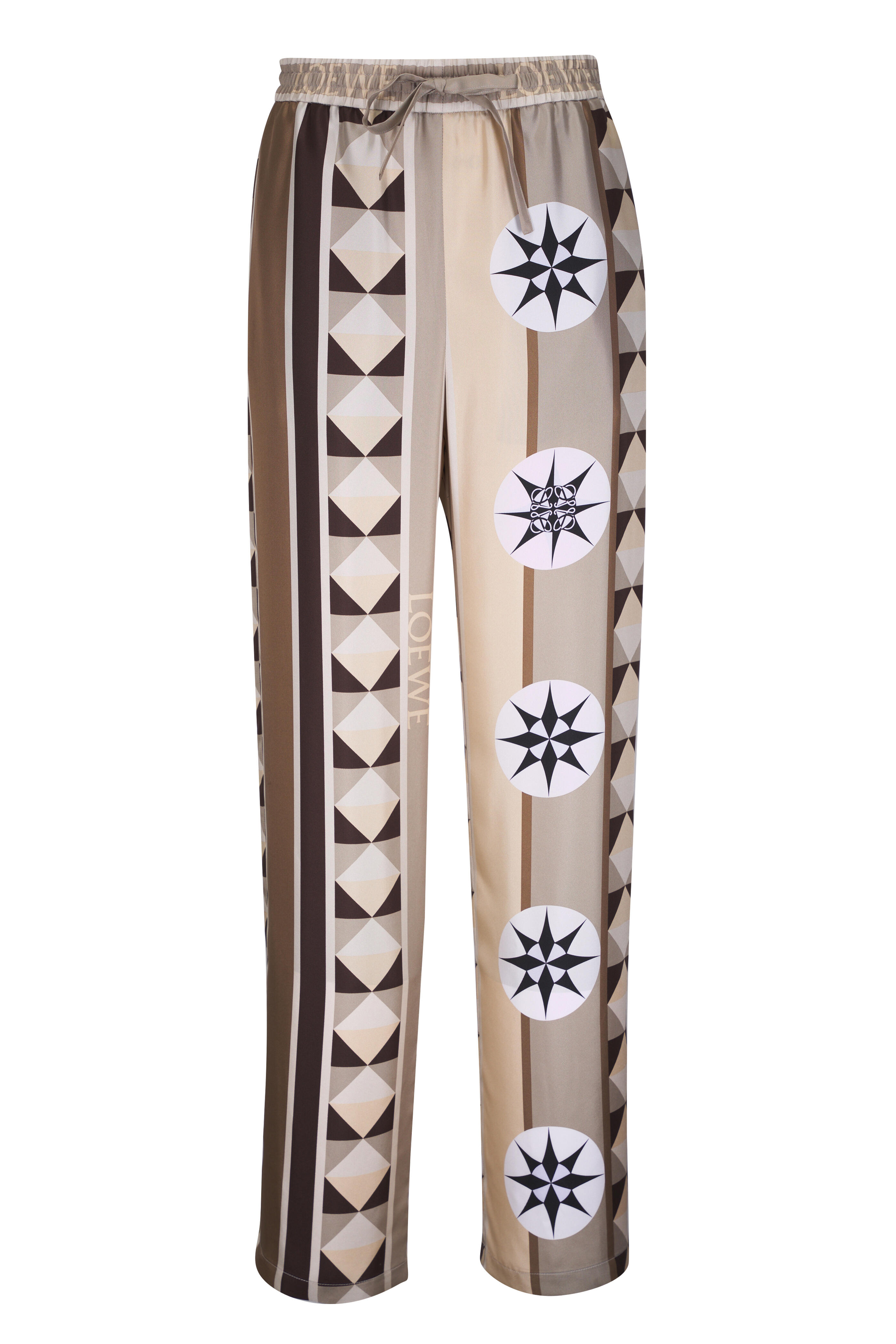 パンツ LOEWE Women Straight Pants S616Y1KX043046 BEIGE LOEWE Stretch jacquard-trimmed pleated wool and cashmere