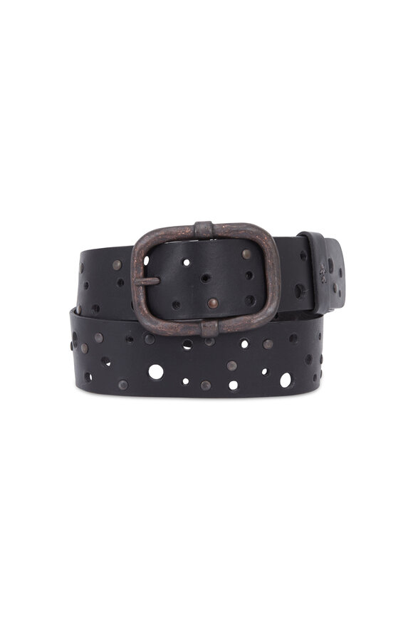 Henry Beguelin - Black Perforated Leather Studded Belt