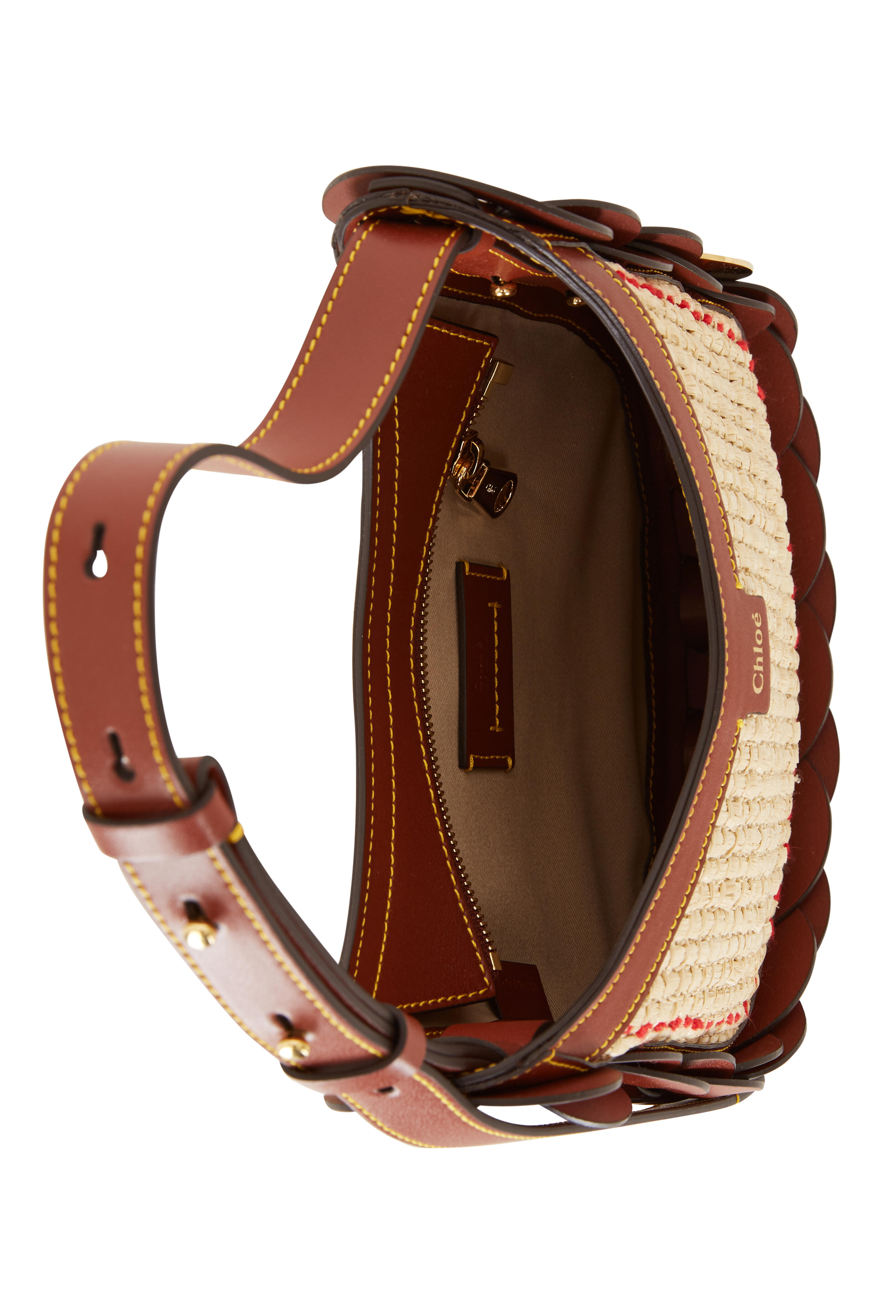 Chloé - Darryl Sepia Brown Leather & Raffia Small Hobo Bag