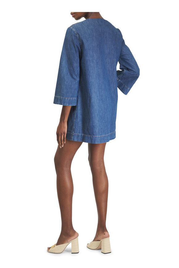 Valentino Chambray Denim Vlogo Mini Dress - view 3