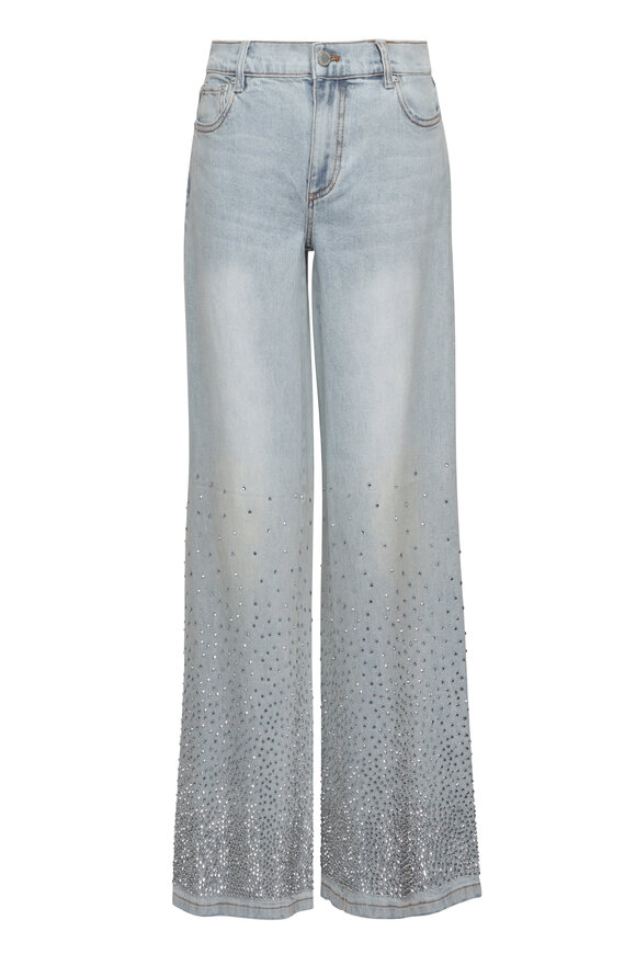 Alice & Olivia Amazing Rockstar Blue Embellished Baggy Jean