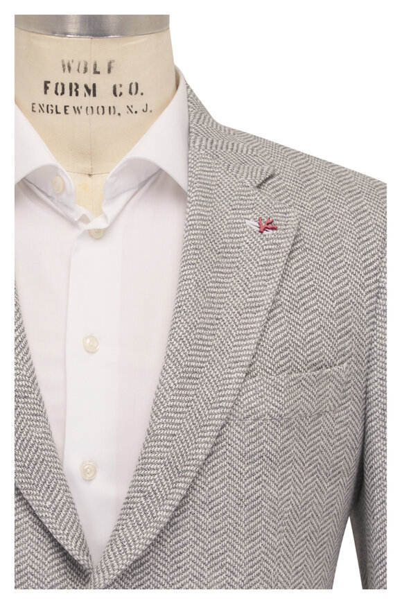 Isaia - Gray & White Herringbone Knit Sport Coat 