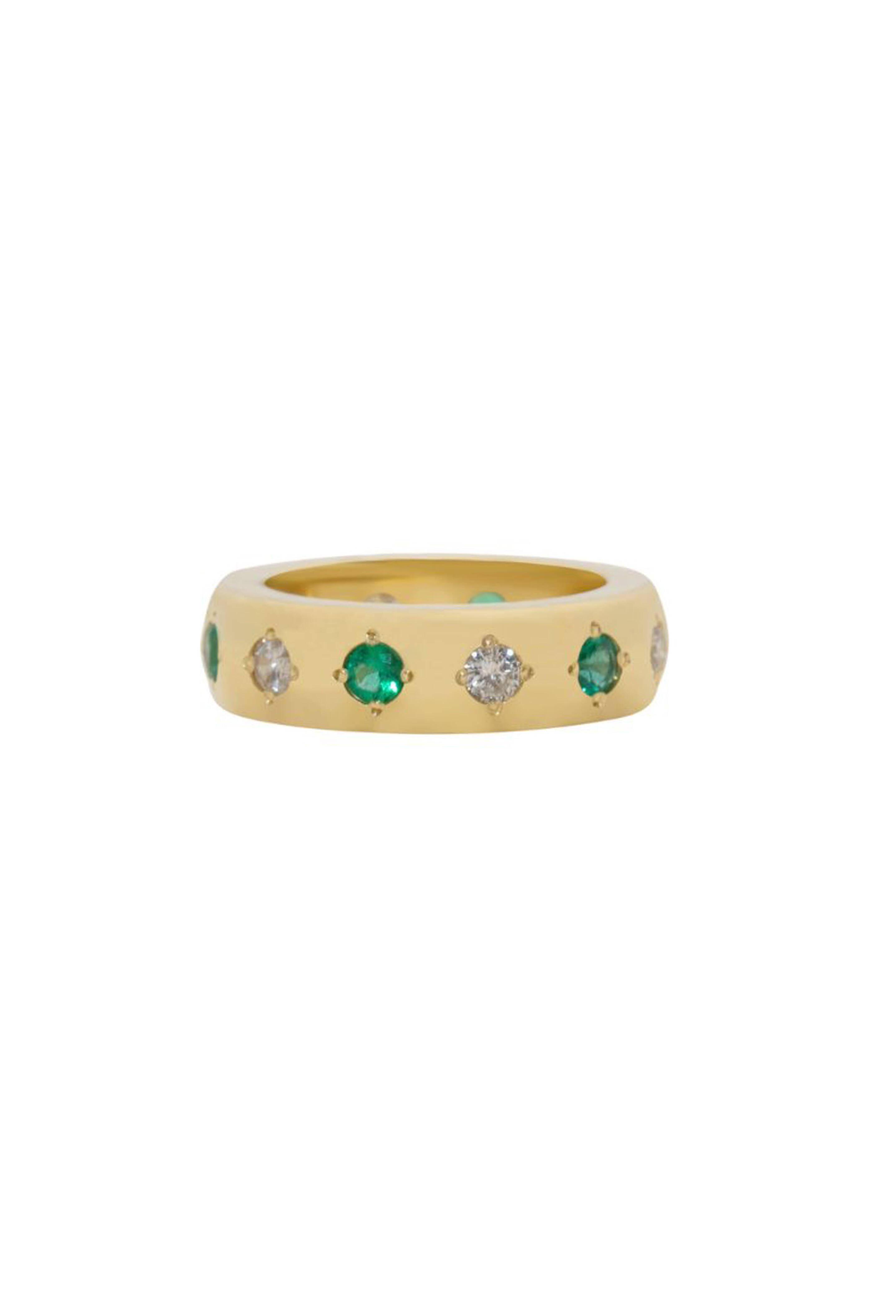 Jenna Blake - 18k Yellow Gold Emerald and Diamond Gypsy Band