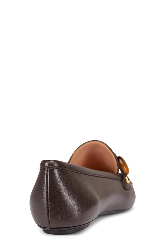 Gianvito Rossi Mocha Leather Gemstone Embellished Loafer - view 3