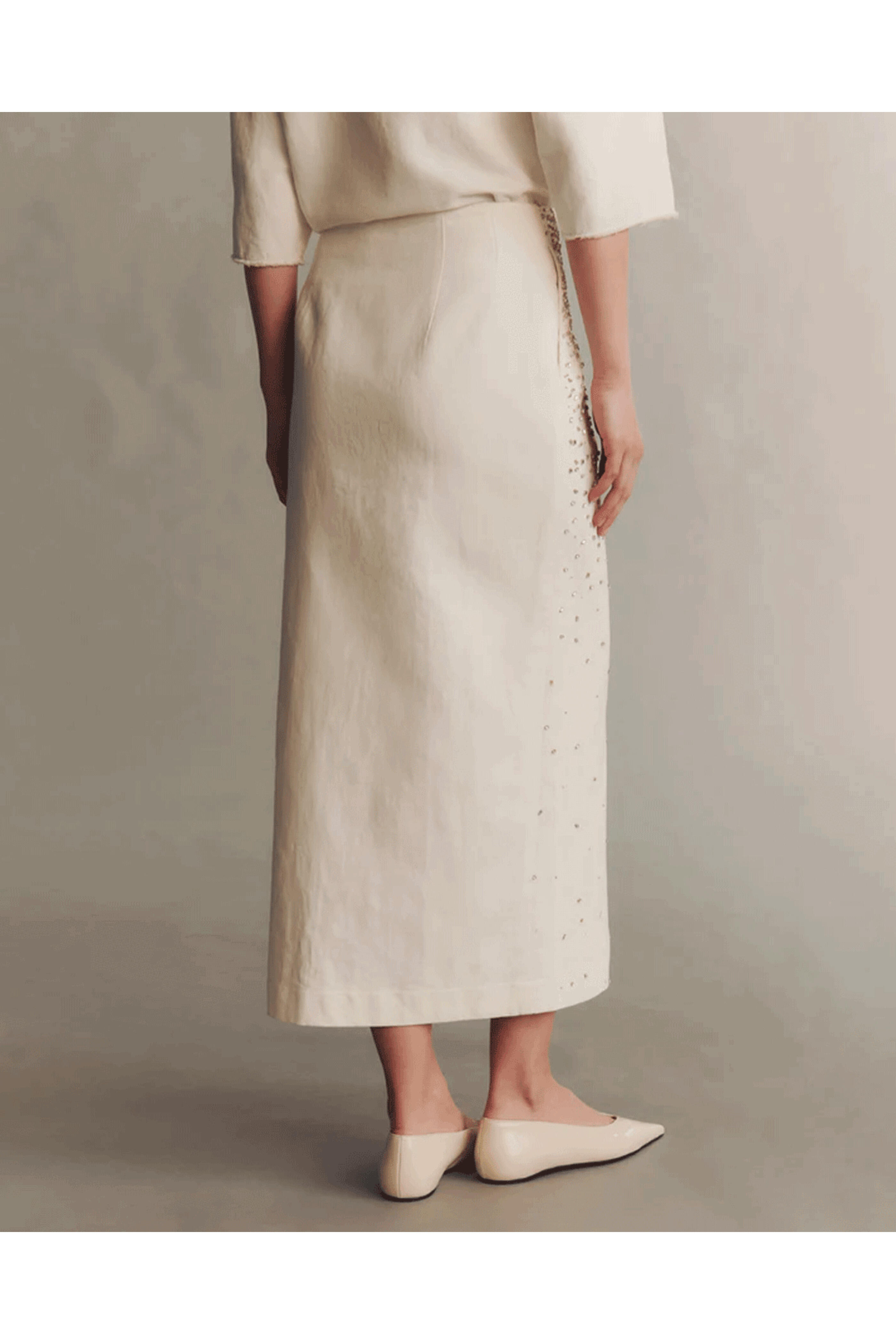 TWP - White Ladylike Denim Skirt with Crystal Trickle