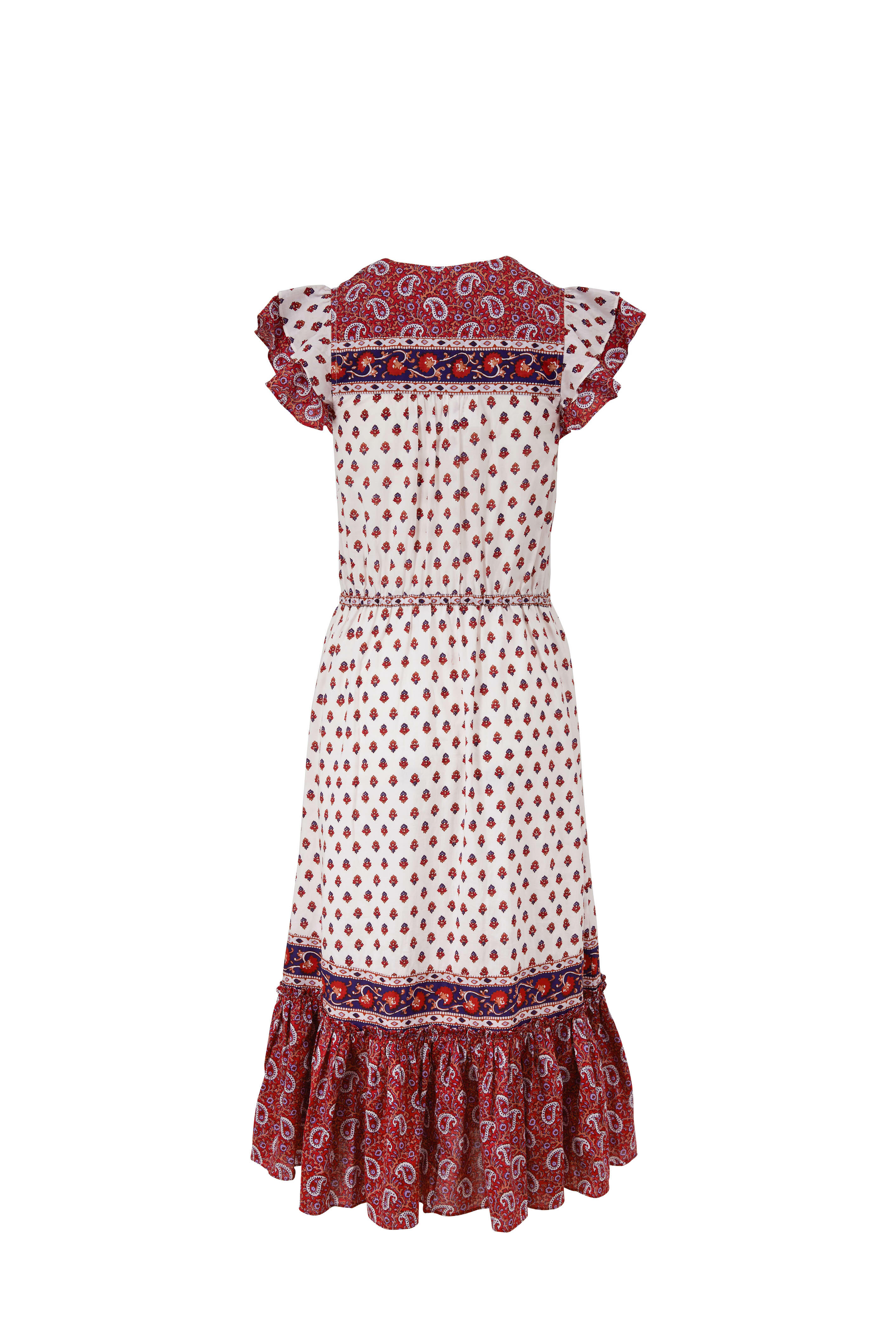 Veronica Beard - Tinza Multicolor Cotton Flutter Sleeve Dress