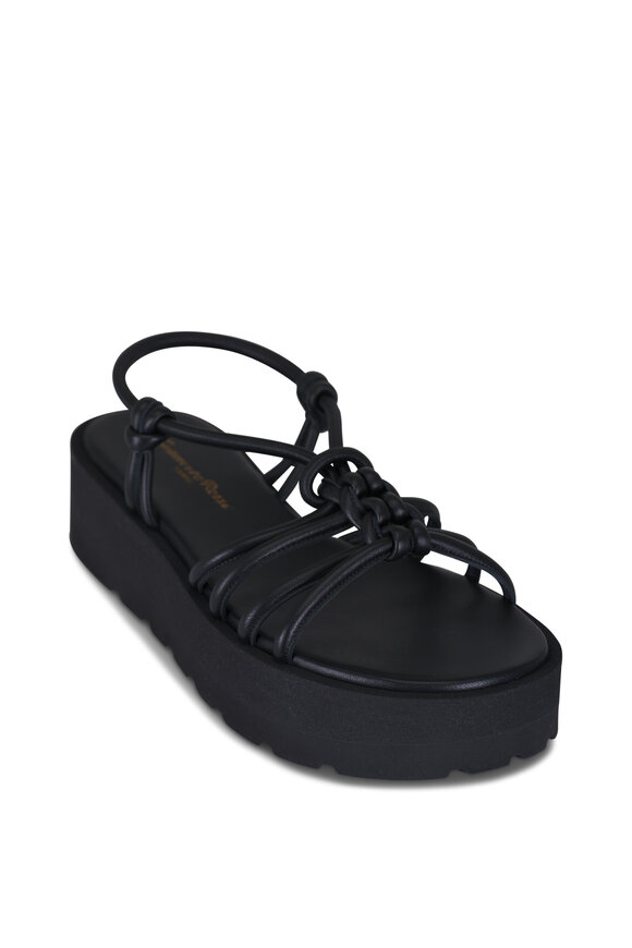 Gianvito Rossi Hebe Black Leather Flat Wedge Sandal, 55mm