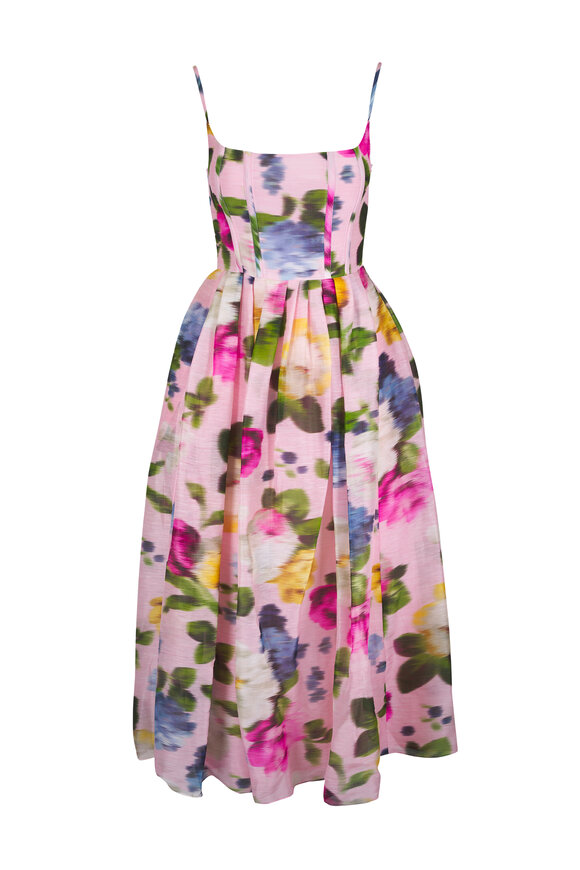 Carolina Herrera - White Multi Rose Print V-Neck Midi Dress
