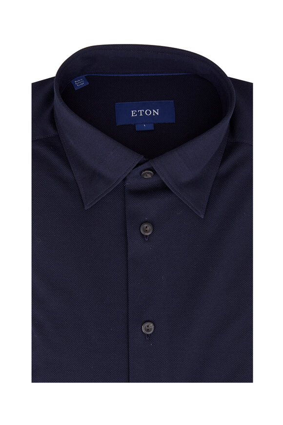 Eton - Navy Blue Piquè Slim Sport Shirt