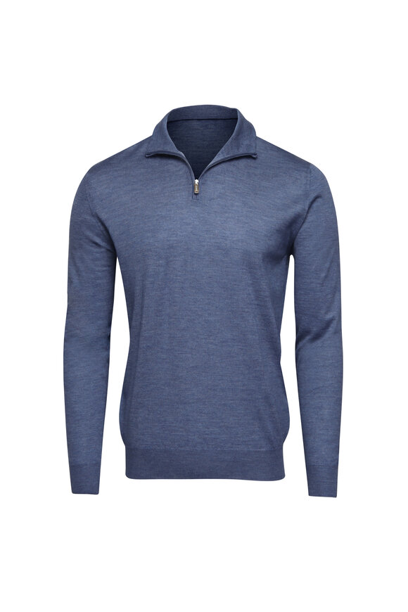 Fedeli Light Blue Favonio Quarter Zip Sweater