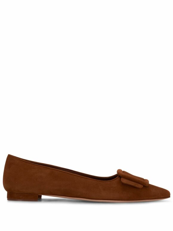 Manolo Blahnik - Maysale Medium Brown Suede Flat