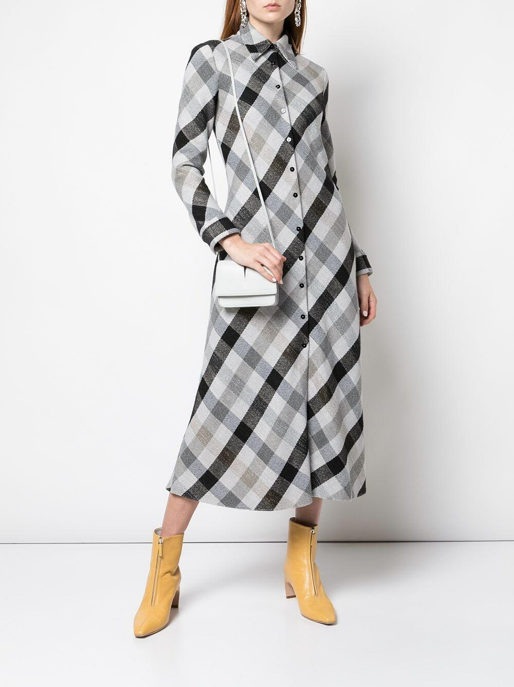 Rosetta Getty - Gray & Black Plaid Long Sleeve Shirtdress