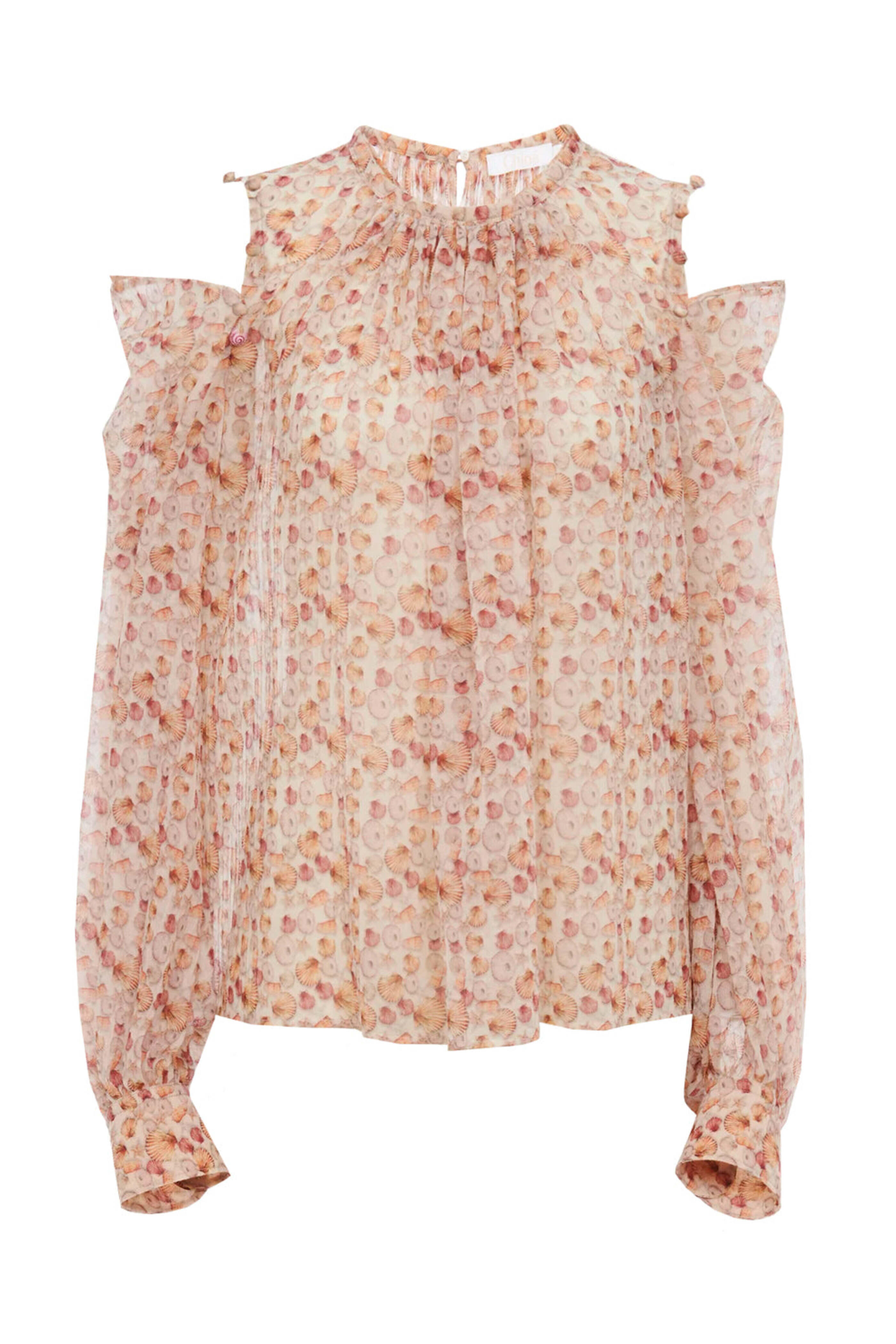 Chloé - Seashell Print Long Sleeve Ruffle Blouse