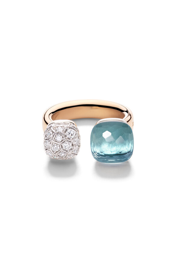Pomellato 18k Rose Gold Blue Topaz & Diamond Nudo Ring - view 2