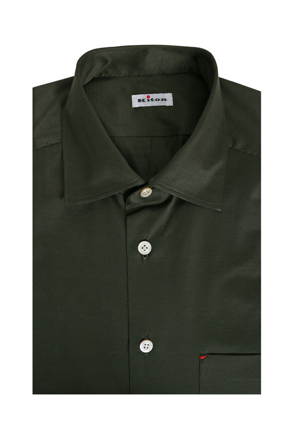 Kiton Olive Green Cotton Sport Shirt