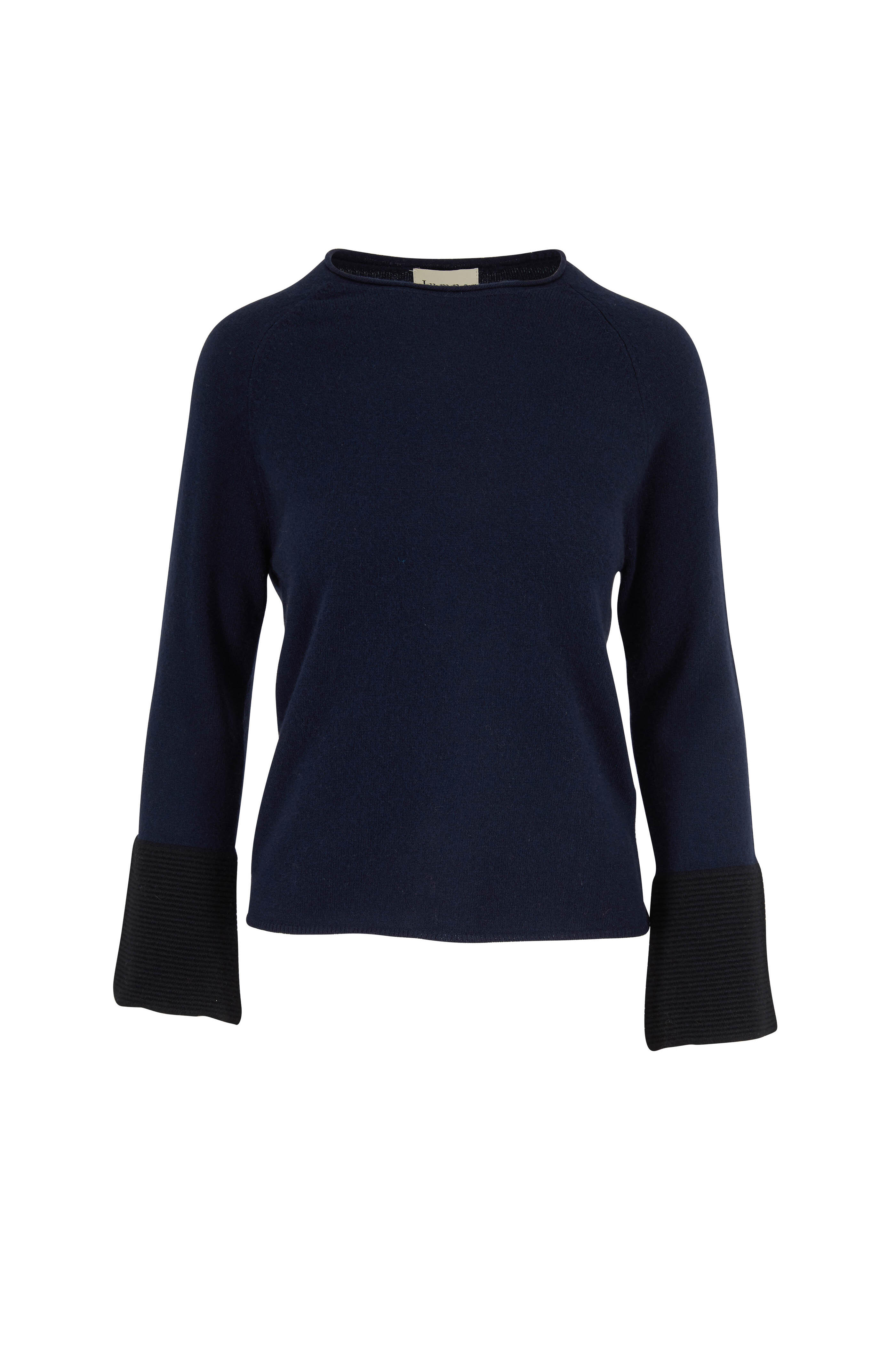 Jumper 1234 - Navy & Black Cashmere Trumpet Sleeve Sweater