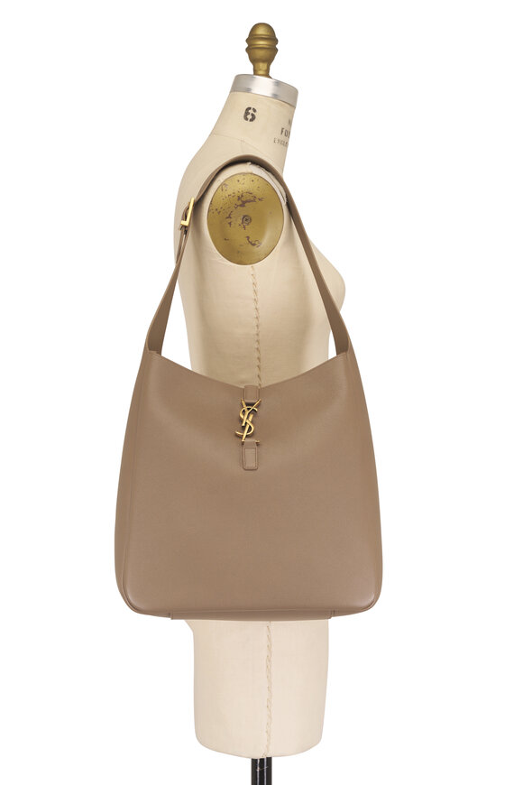 Saint Laurent Large Cassandre Taupe Leather Shoulder Bag - view 6