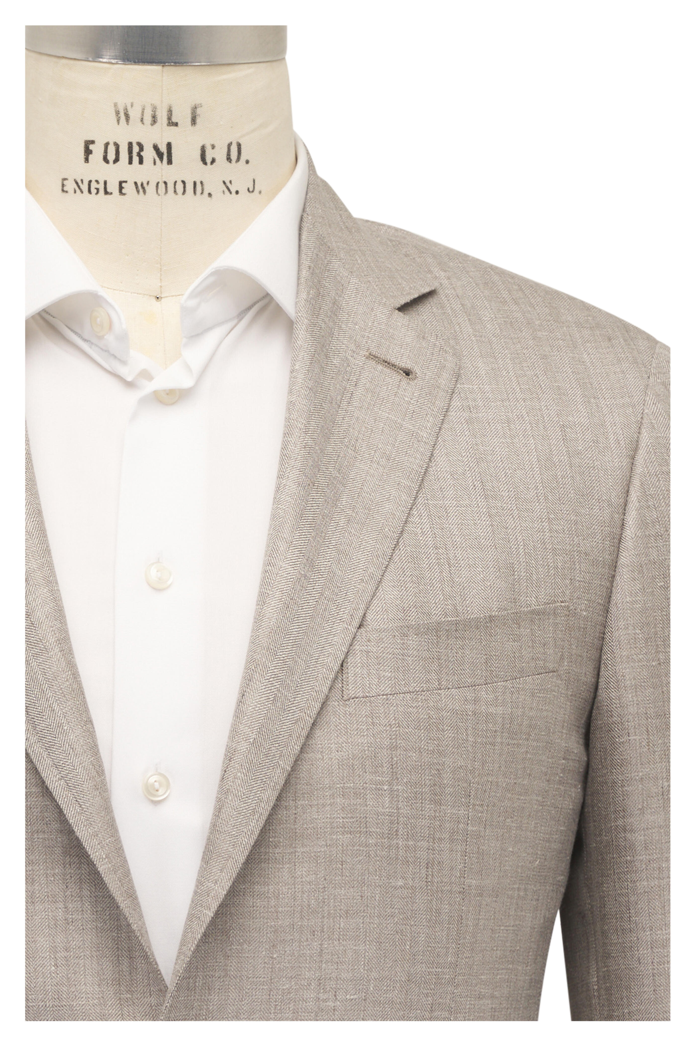 Canali - Beige Chevron Wool, Silk & Linen Sportcoat