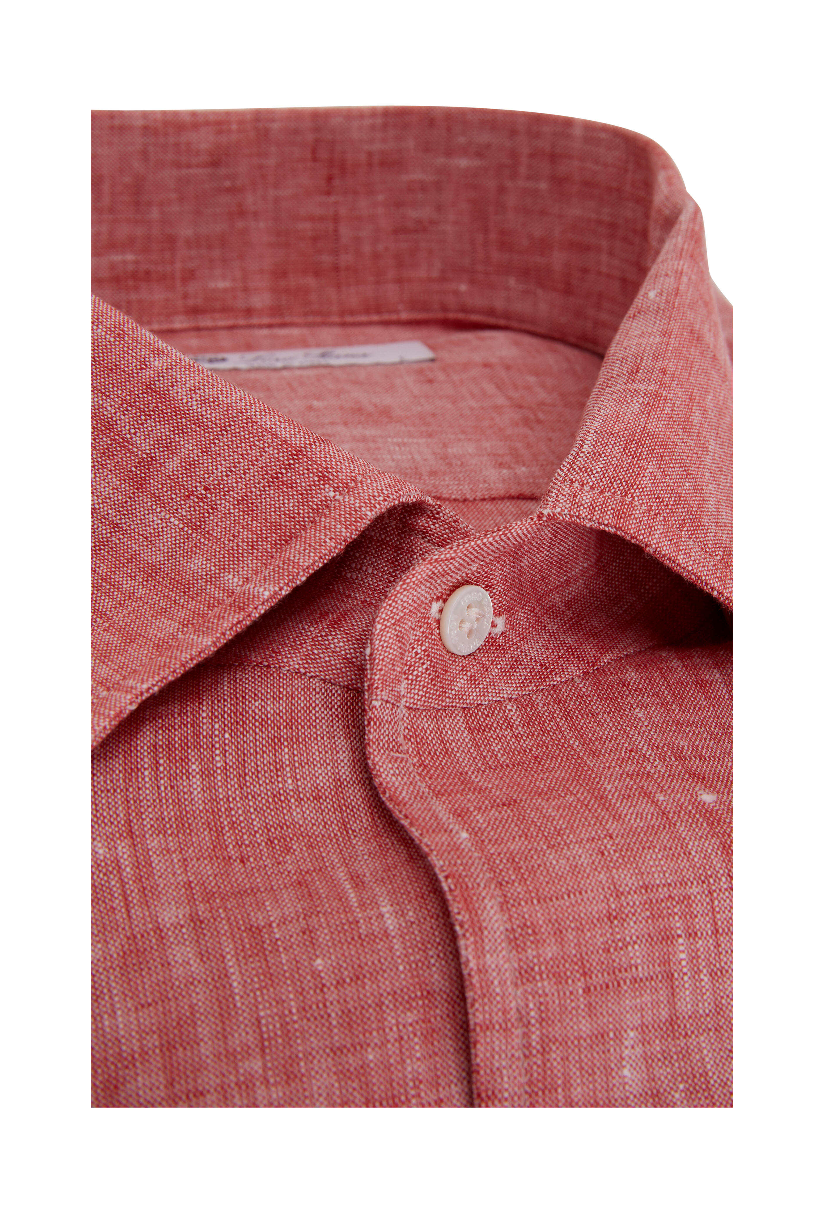 Loro Piana - Solid Orange Linen Sport Shirt | Mitchell Stores