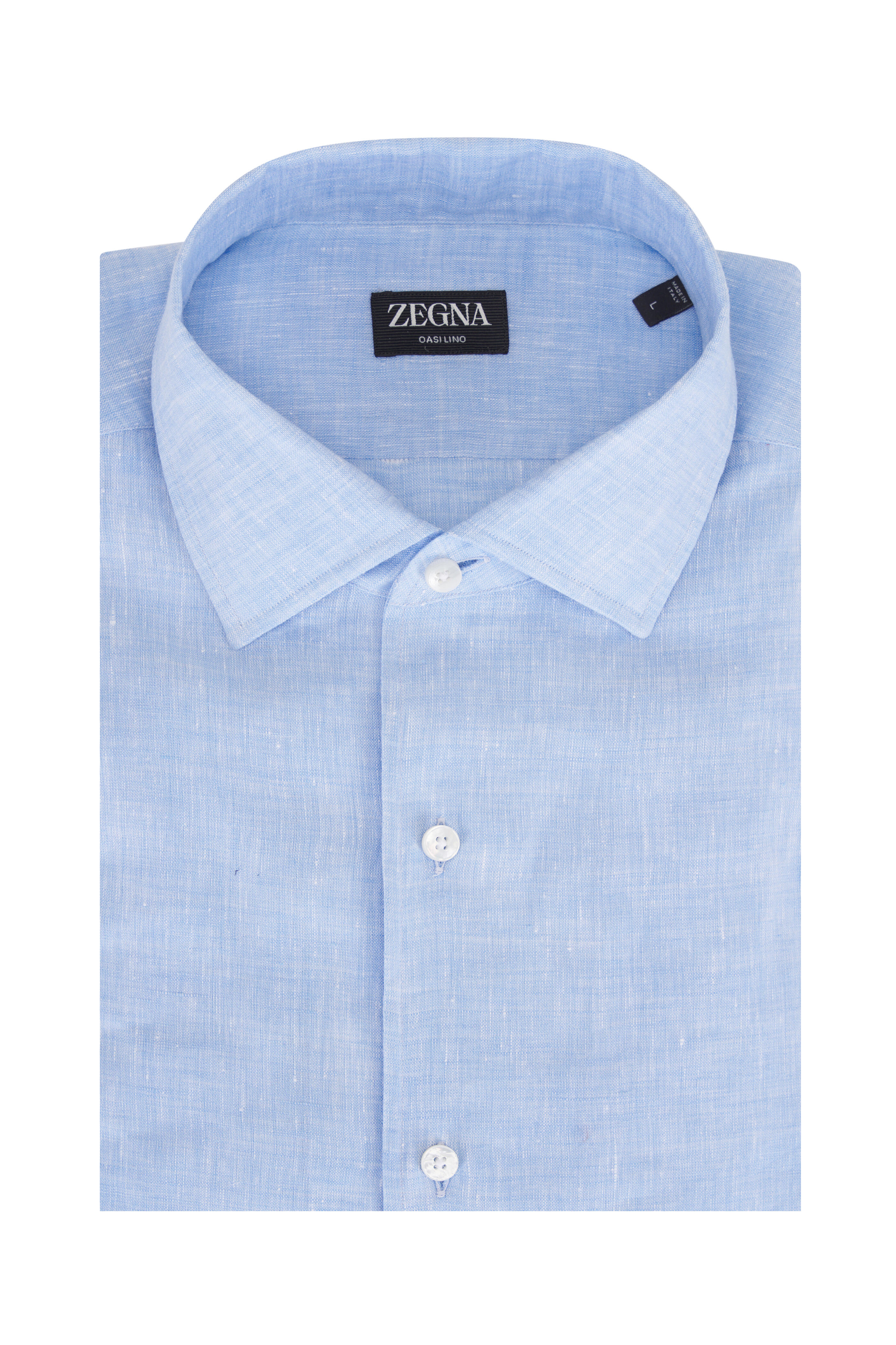 Zegna - Oasi Light Blue Linen Sport Shirt | Mitchell Stores