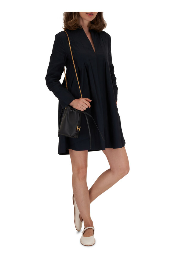 Vince - Black Trapeze Pleated Long Sleeve Dress