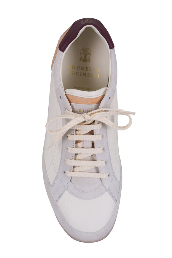 Brunello Cucinelli White Multicolor Leather & Suede Low Top Sneaker - view 4