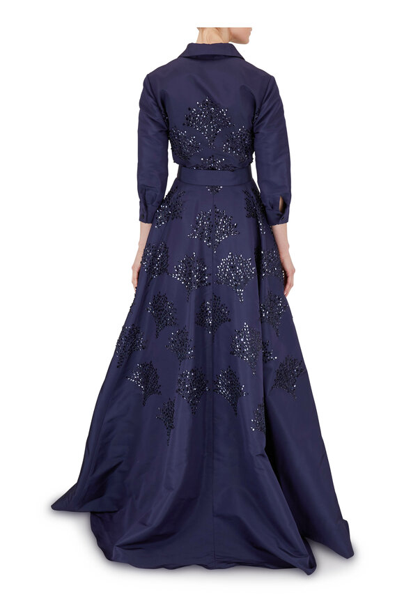 Carolina Herrera - Sapphire Embellished Long Sleeve Trench Gown 