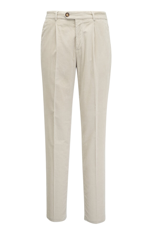 Brunello Cucinelli Off White Corduroy Wide Pleated Pant