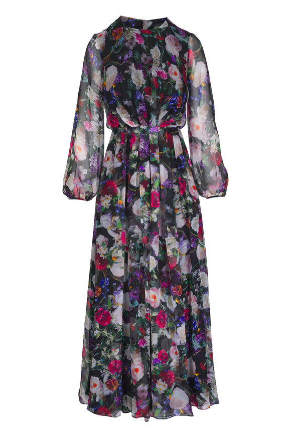 Adam Lippes - Paravicini Black Floral Print Silk Maxi Dress