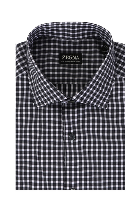 Zegna Dark Gray & White Check Sport Shirt