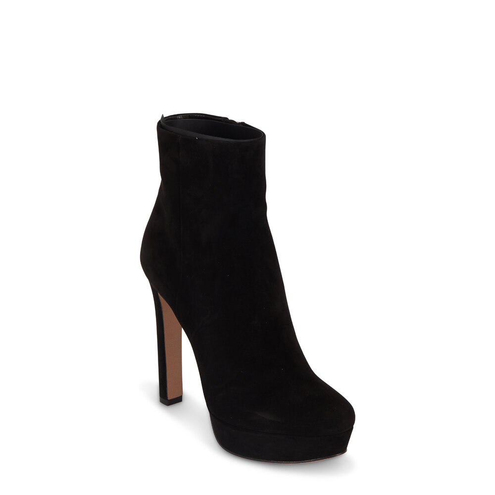 Prada - Black Suede Platform Ankle Boot, 125mm | Mitchell Stores