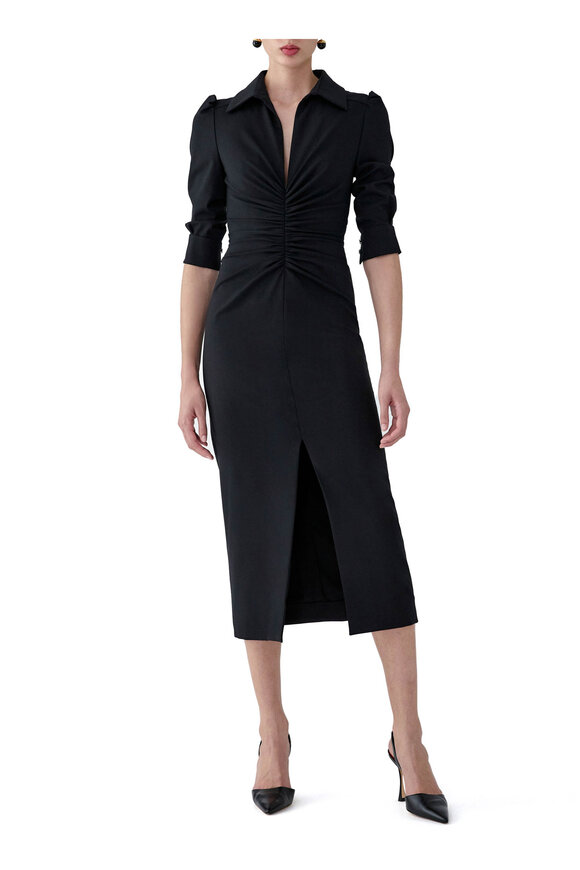 Carolina Herrera Black Stretch Wool Midi Dress - view 2