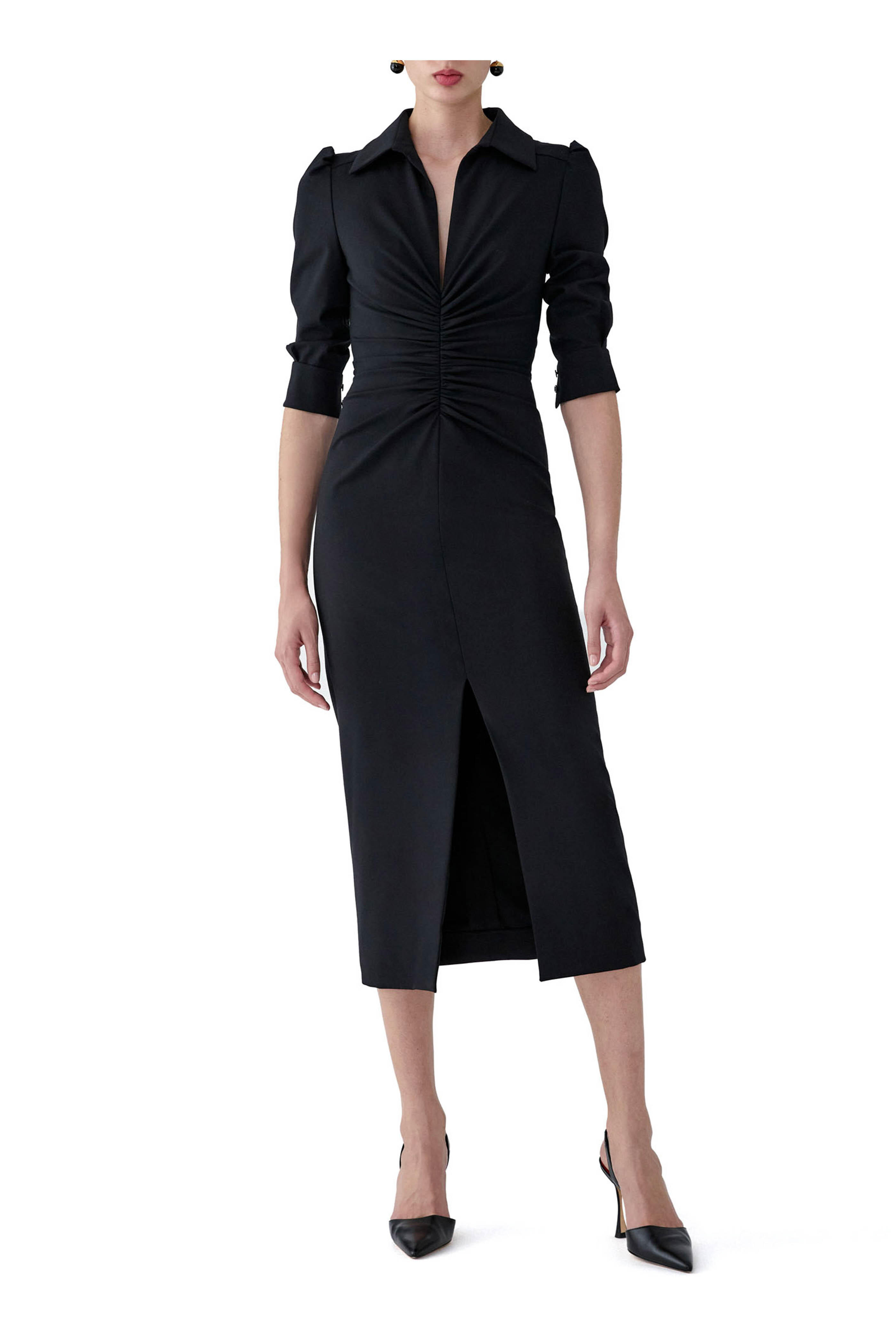 Carolina Herrera - Black Stretch Wool Midi Dress - view 2