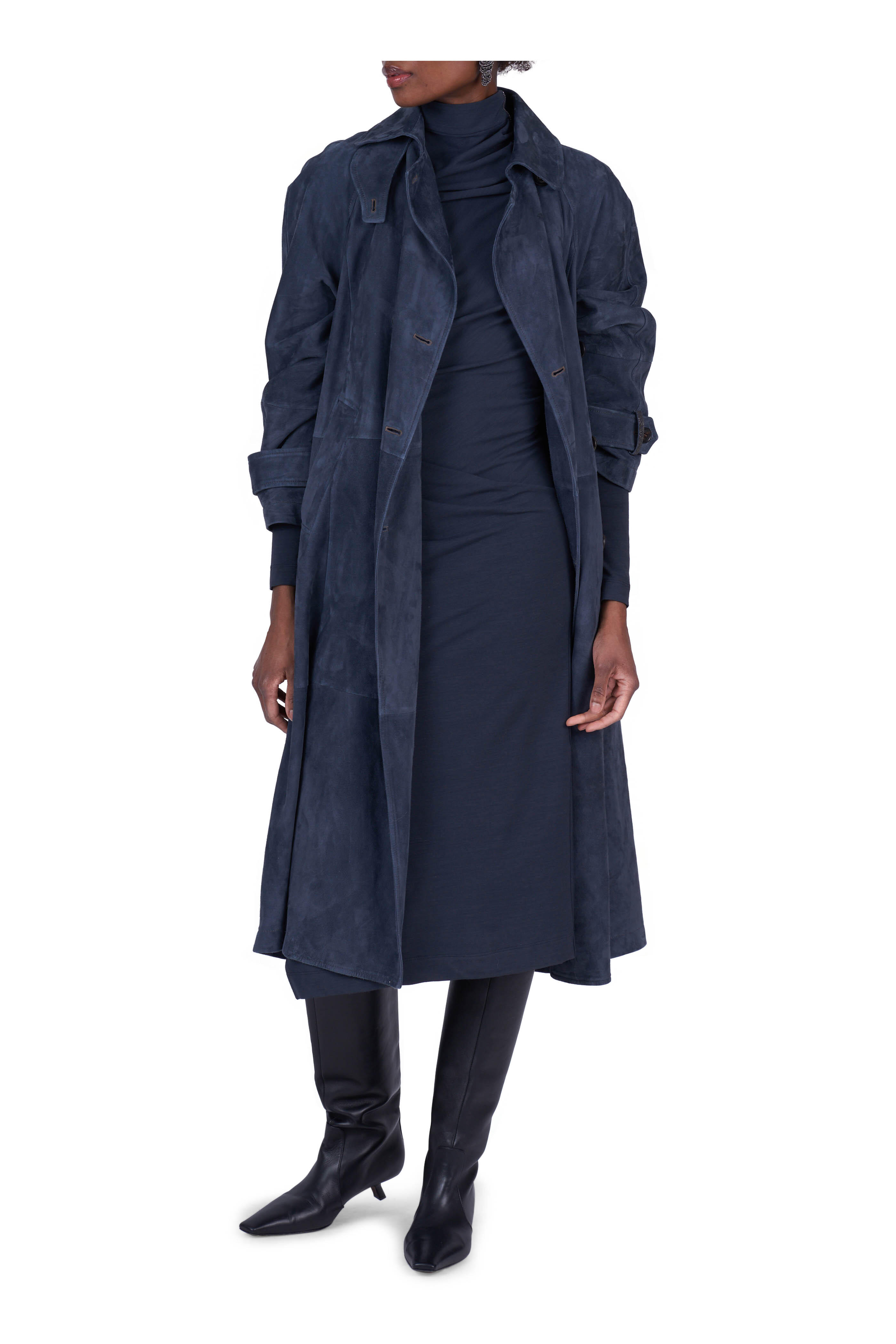 Brunello Cucinelli - Couture Navy Blue Jersey Wool Draped Dress