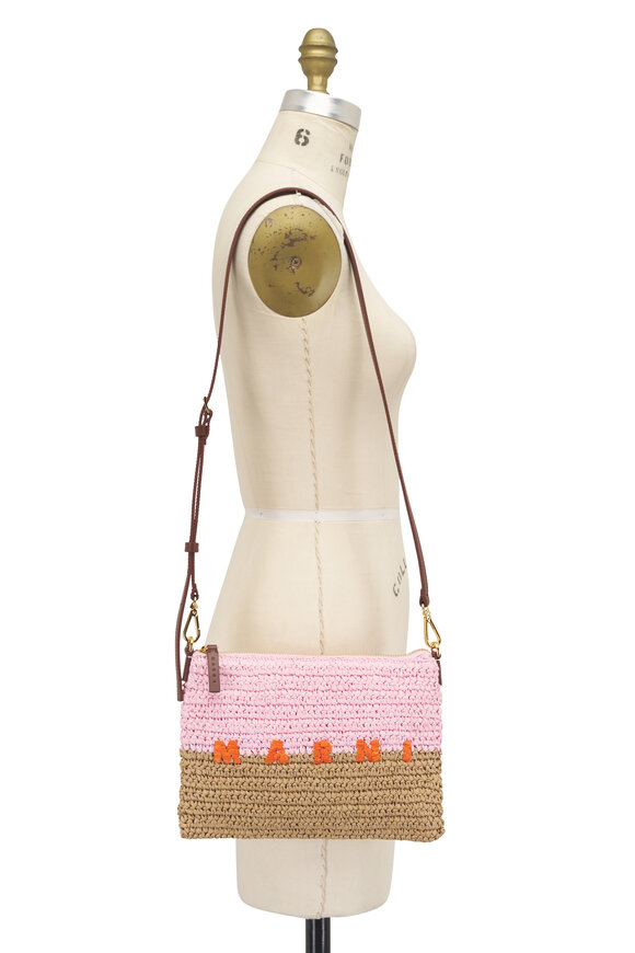 Marni Seaside Pink & Brown Raffia Pouch - view 6