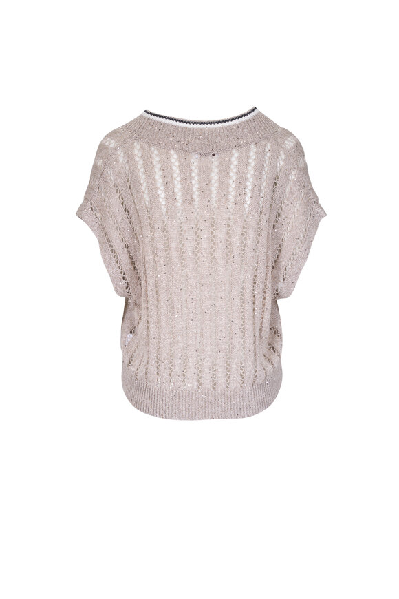 Brunello Cucinelli - Dazzling Cool Beige Net Knit T-Shirt