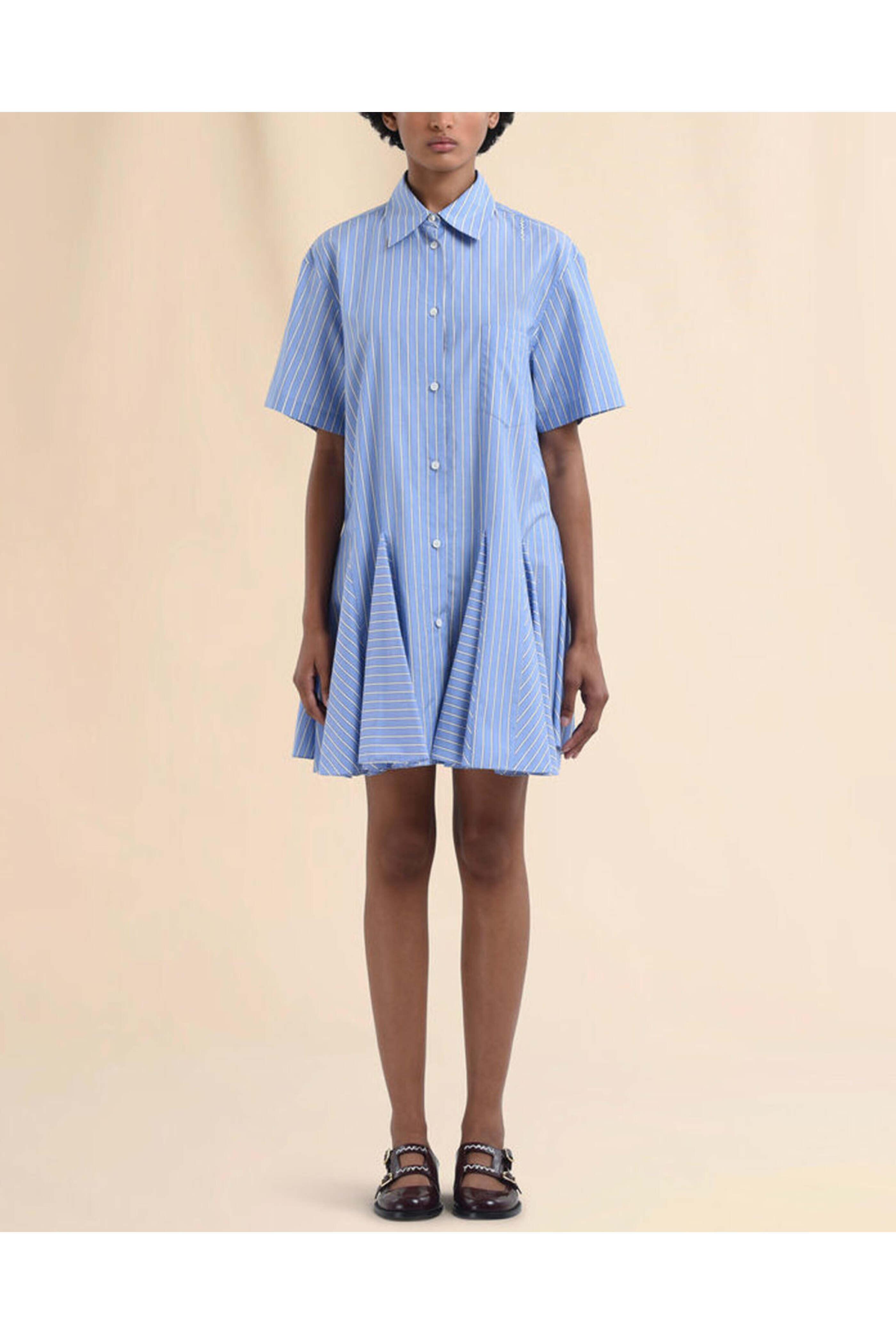 ワンピース MARNI DRESSES BLUE CHINA Marni - Blue China Stripe Godet Mini Shirtdress | Mitchell
