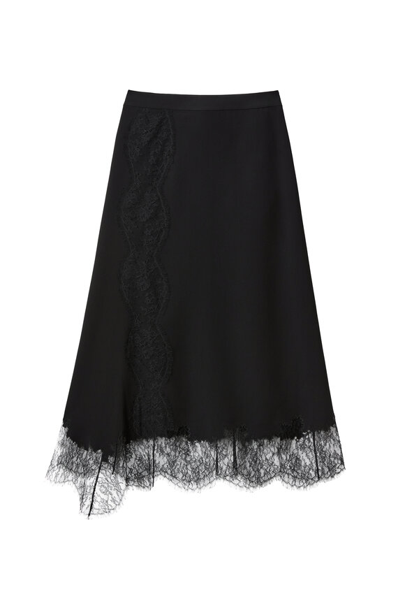 Lafayette 148 New York Black Finesse Crepe & Chantilly Lace Skirt - view 1