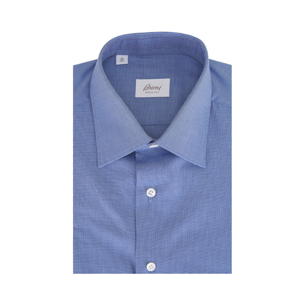 Brioni - Dark Blue Textured Cotton Dress Shirt | Mitchell Stores