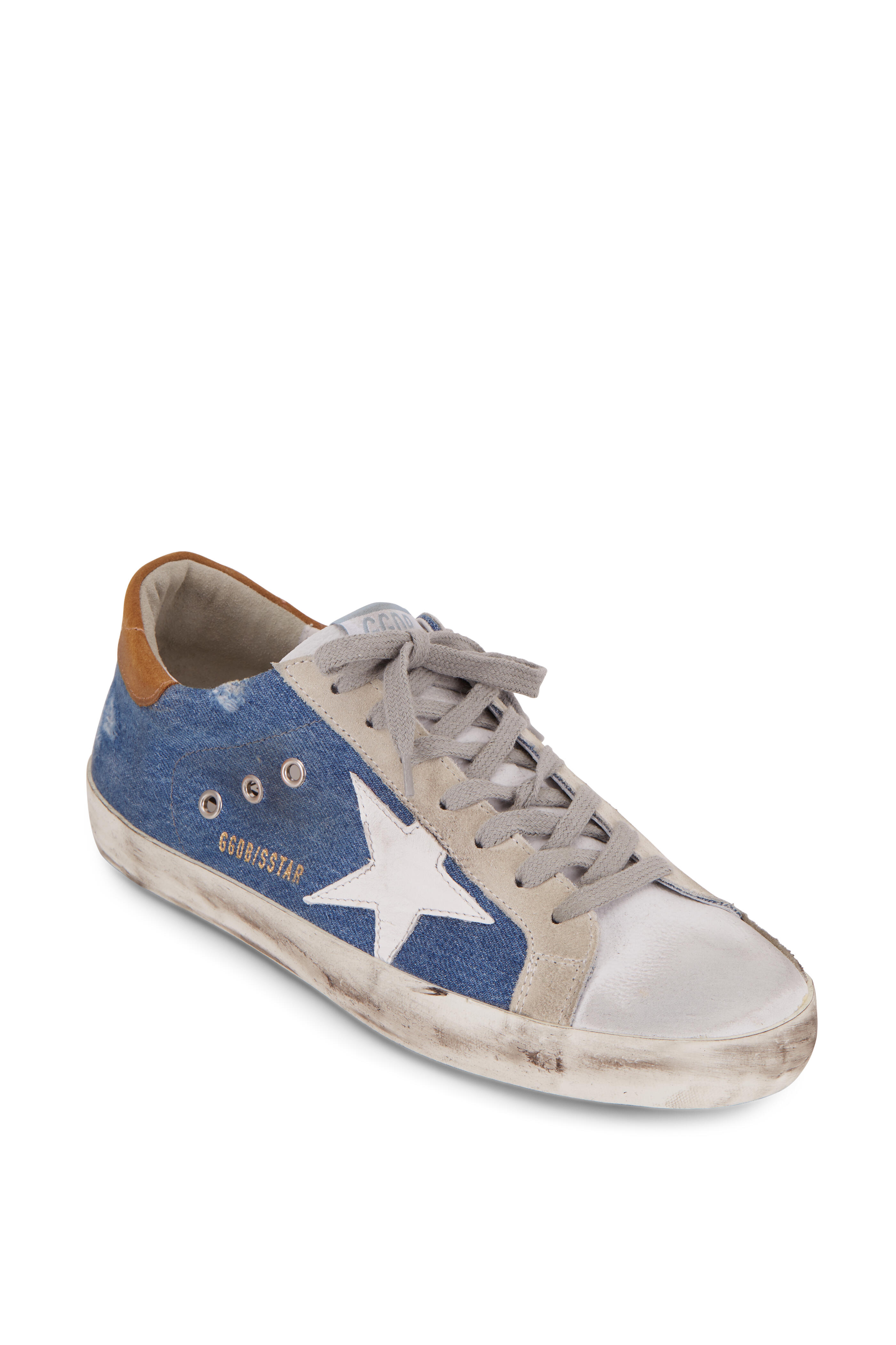 Golden Goose - Super-Star Blue Denim White Leather Star Sneaker