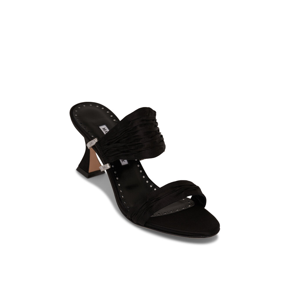 Manolo Blahnik - Chinap Black Satin Gathered Mule, 70mm Manolo Blahnik - Chinap Black Satin Gathered Mule, 70mm