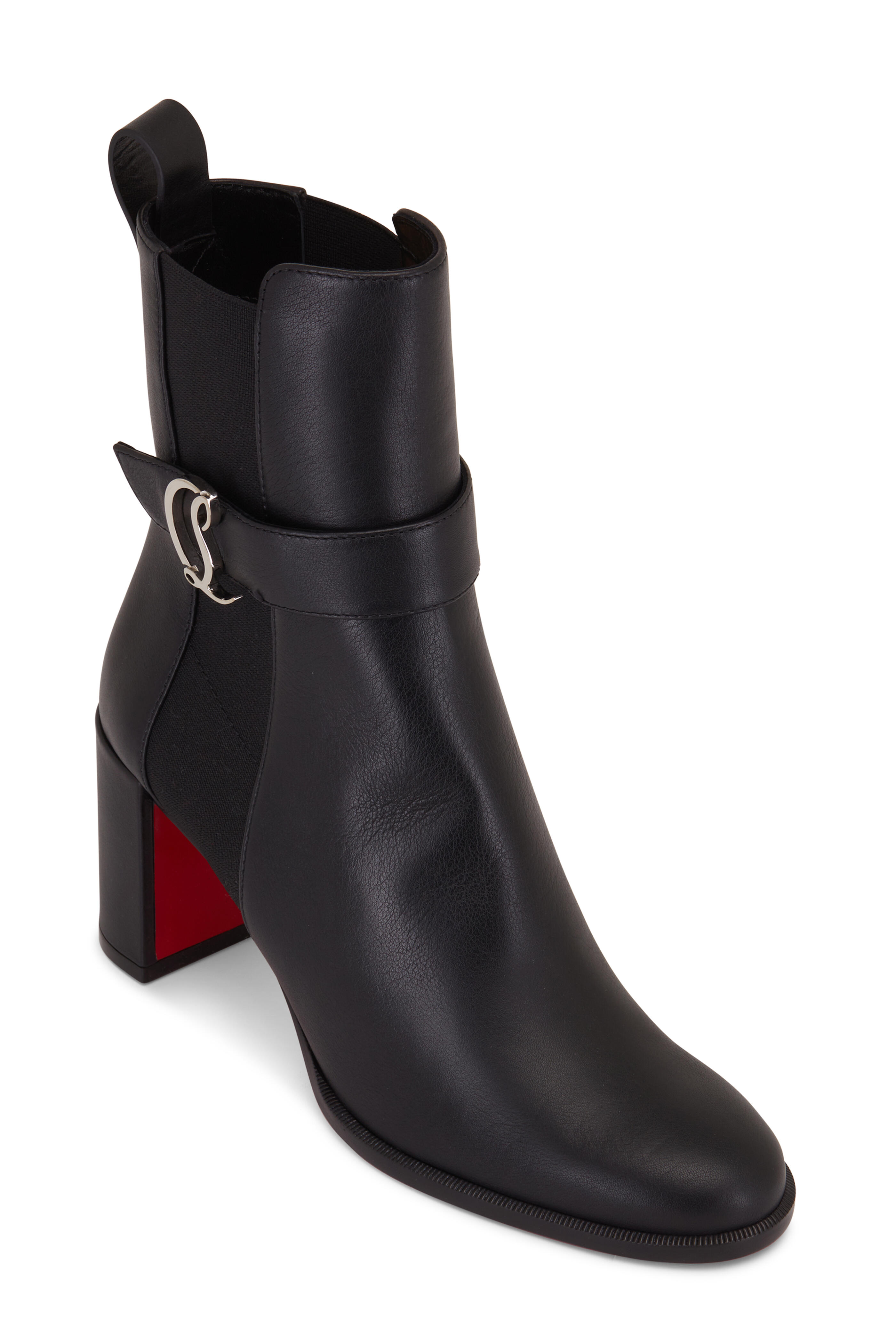Christian Louboutin - Black Leather CL Chelsea Bootie, 70mm