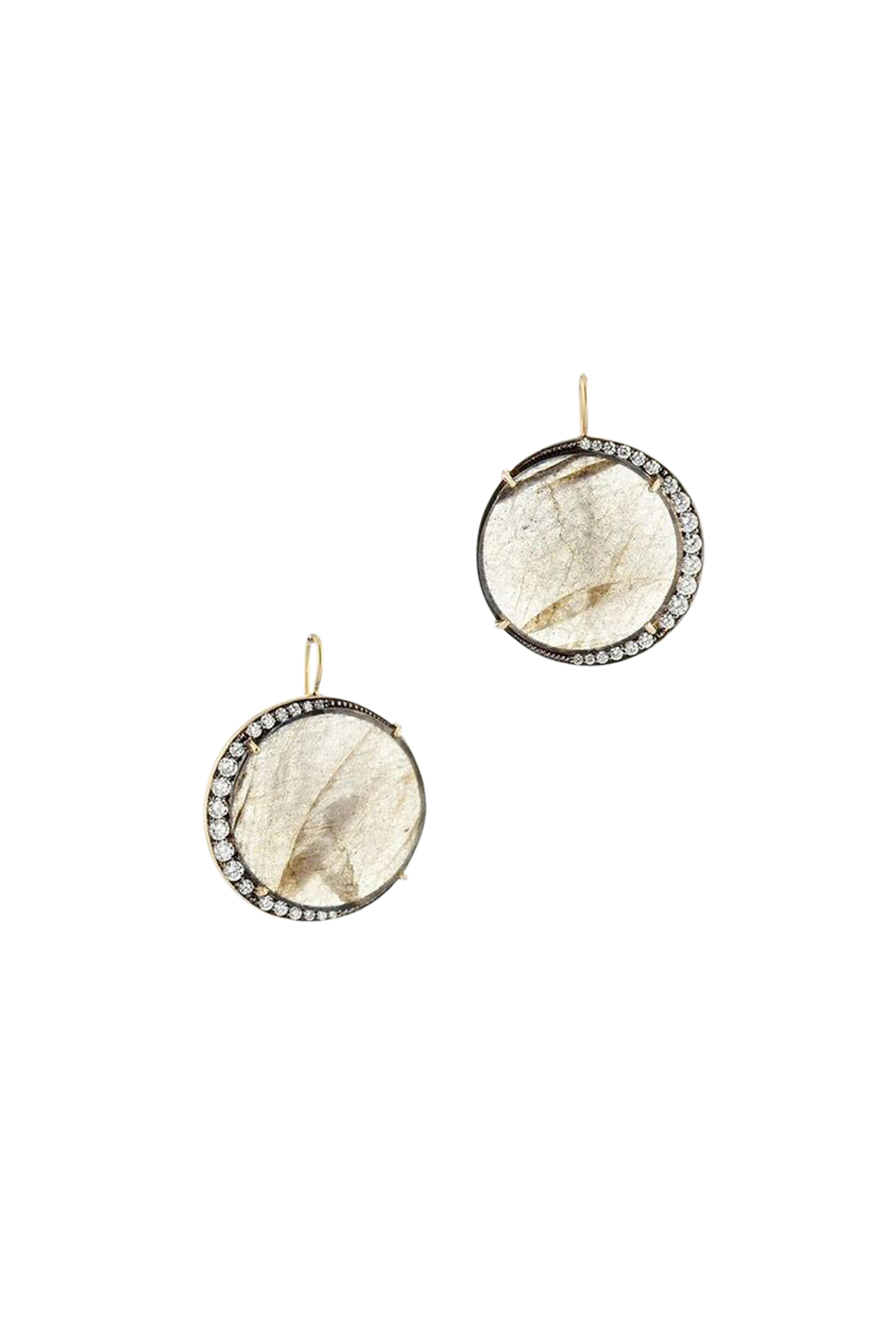 Sylva & Cie - 18K Gold Labradorite & Diamond Moon Earrings