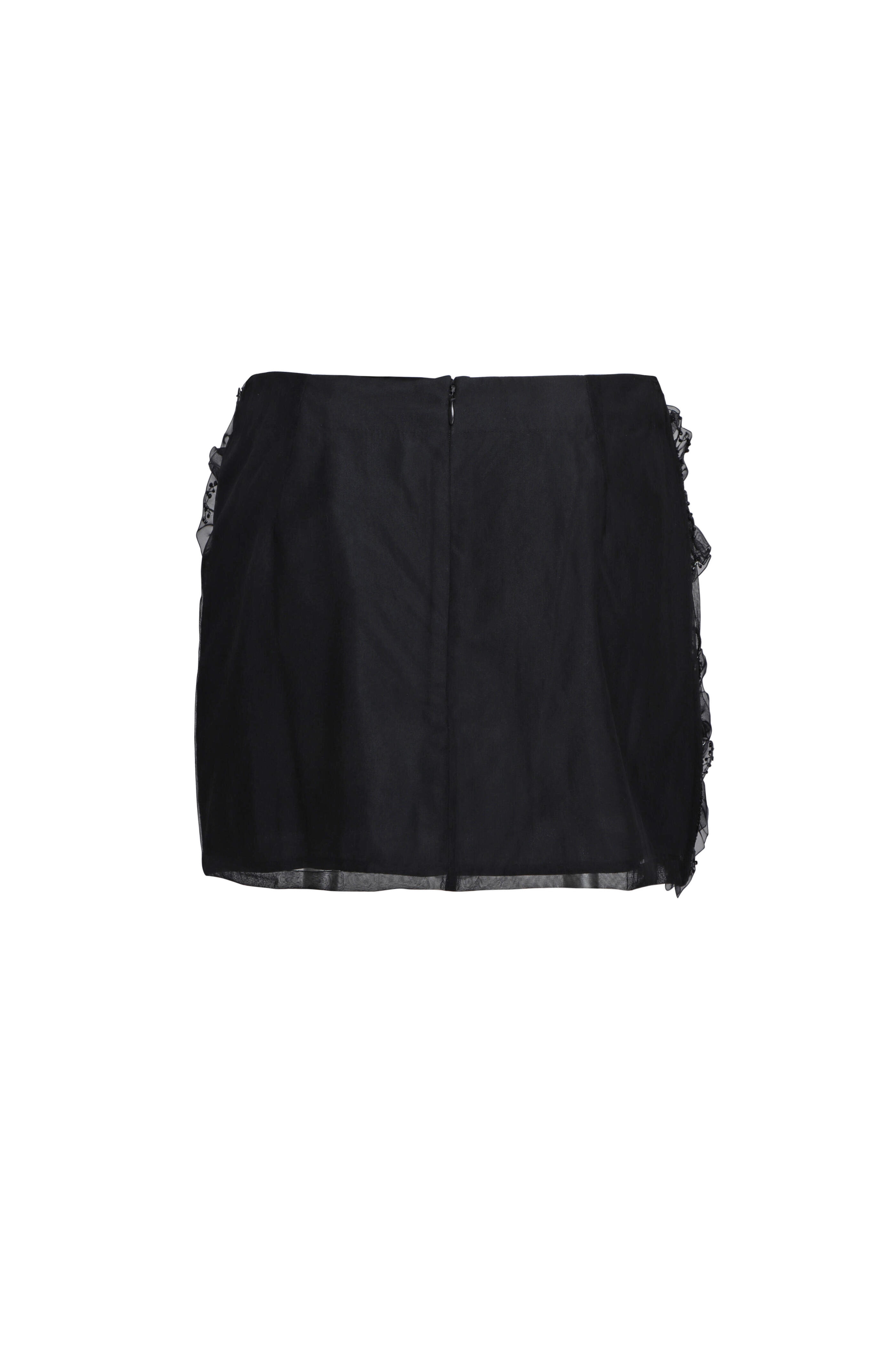 Des Phemmes - Black Beaded Floral Applique Mini Skirt