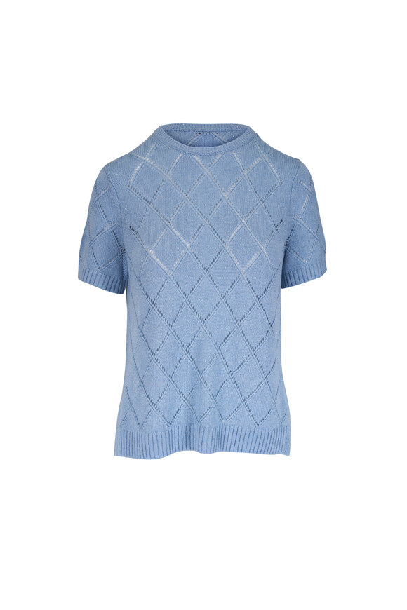 Lafayette 148 New York Coastal Blue Mélange Metallic Pointelle Sweater - view 1