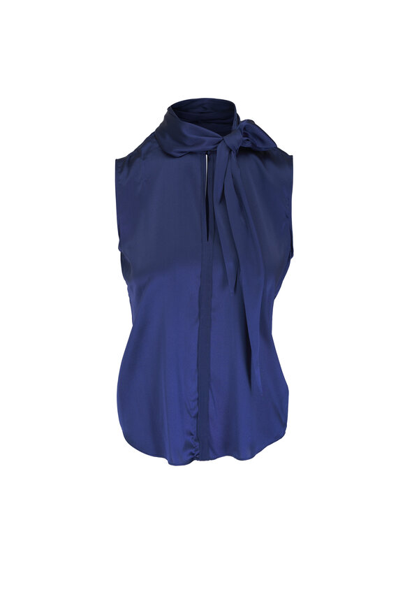 Dorothee Schumacher Sense Of Shine Ocean Blue Satin Blouse - view 1
