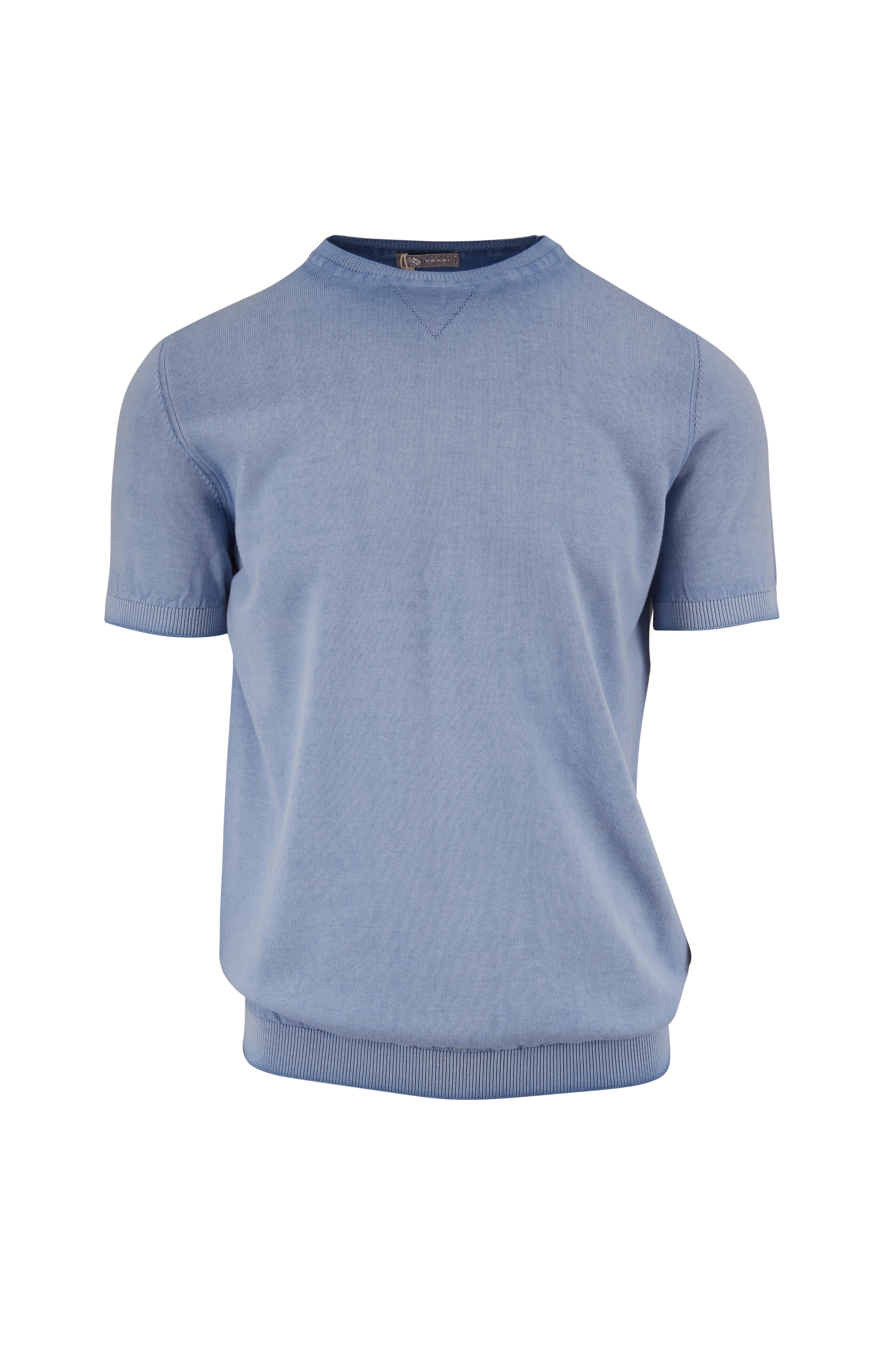 Fradi - Light Blue Washed Cotton Short Sleeve Knit Sweater