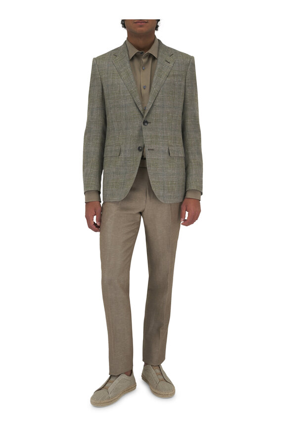 Zegna - Olive Plaid Wool, Silk & Linen Sportcoat 