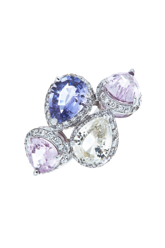 Eclat - 18K White Gold Multi Sapphire & Diamond Ring