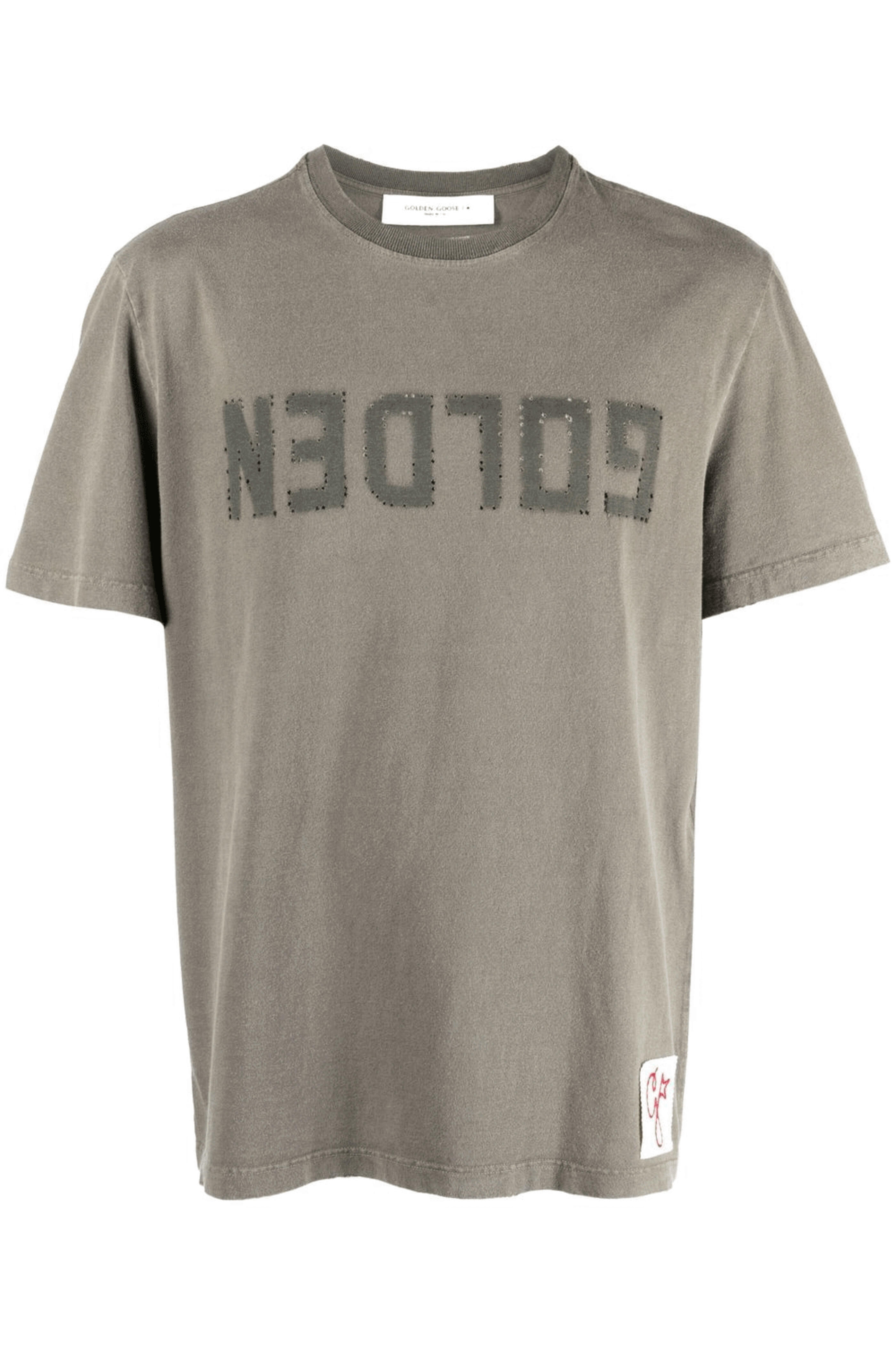 Golden Goose - Dusty Olive Distressed Logo Graphic T-Shirt